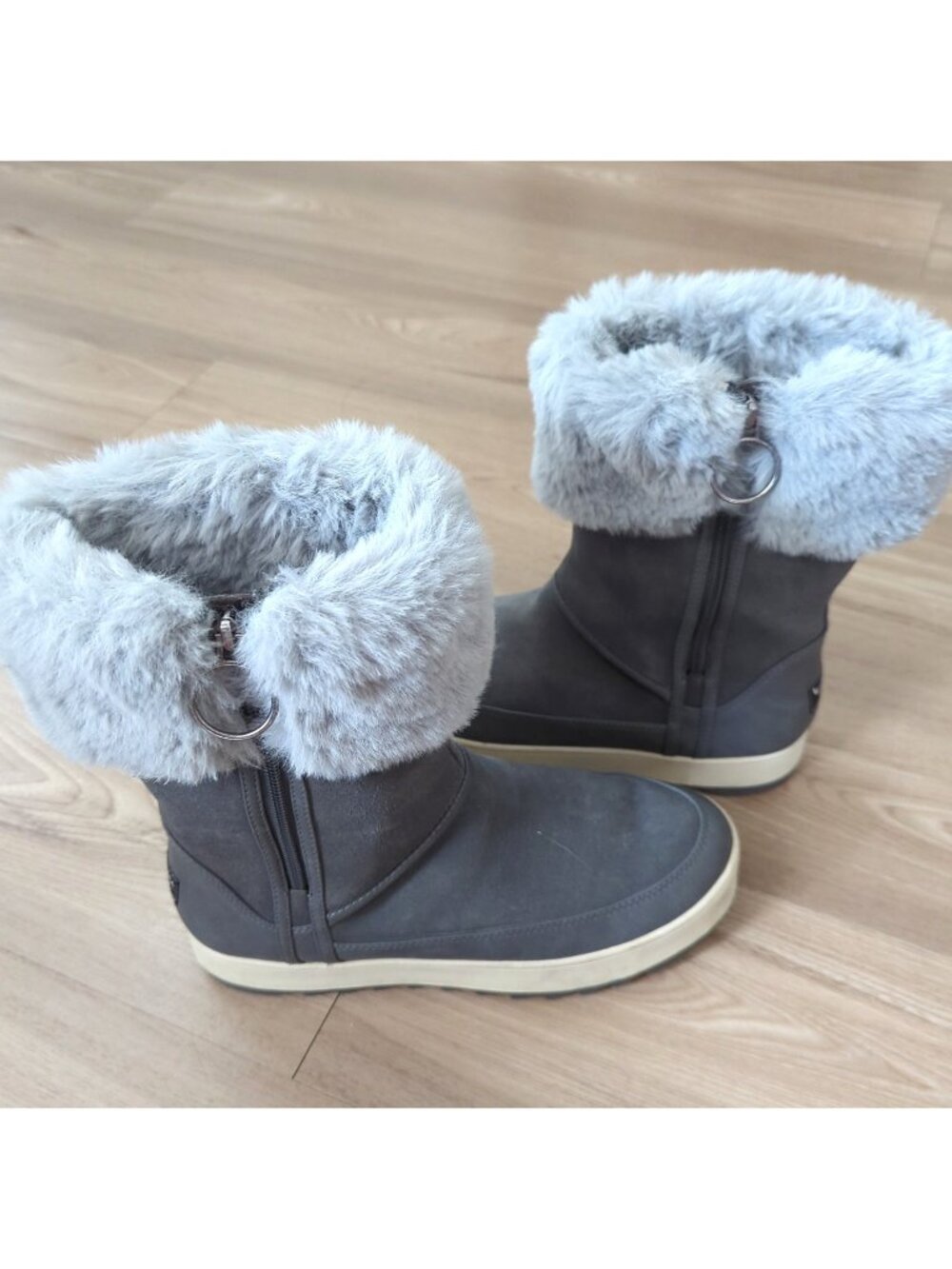 Koolaburra UGG Tynlee Suede Fur Boots Gray Women's 8 Zipper Winter Warm-lp